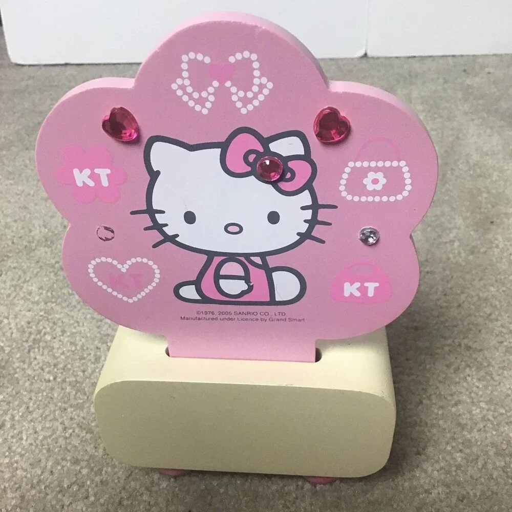 Vintage 2005 Sanrio Hello Kitty Wood Jewelry Box Mirror Rhinestone Y2K RARE